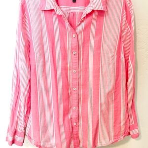 Talbots Playful Pink and White Striped Blouse